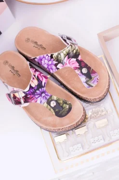 Best Damskie Japonki Klapki na Korku W Kwiaty Florines Damskie Klapki Korkowe|Klapki Damskie Japonki