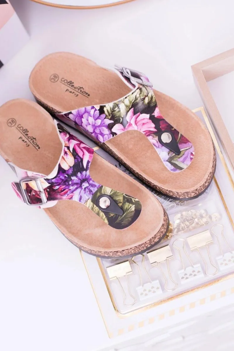 Best Damskie Japonki Klapki na Korku W Kwiaty Florines Damskie Klapki Korkowe|Klapki Damskie Japonki