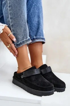 Clearance Damskie Kapcie Ocieplane Futerkiem Na Platformie Czarne Azida Damskie Śniegowce Damskie|Kapcie Klasyczne