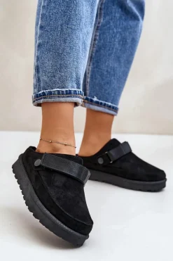 Clearance Damskie Kapcie Ocieplane Futerkiem Na Platformie Czarne Azida Damskie Śniegowce Damskie|Kapcie Klasyczne