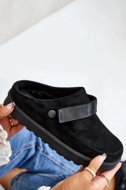 Clearance Damskie Kapcie Ocieplane Futerkiem Na Platformie Czarne Azida Damskie Śniegowce Damskie|Kapcie Klasyczne