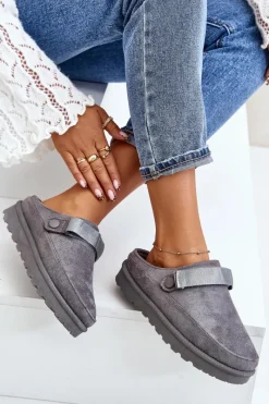 Śniegowce Damskie|Kapcie Klasyczne>Boto Damskie Kapcie Ocieplane Futerkiem Na Platformie Szare Azida Szary