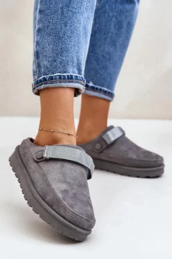 Śniegowce Damskie|Kapcie Klasyczne>Boto Damskie Kapcie Ocieplane Futerkiem Na Platformie Szare Azida Szary