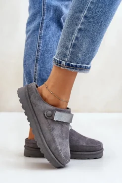 Śniegowce Damskie|Kapcie Klasyczne></noscript>Boto Damskie Kapcie Ocieplane Futerkiem Na Platformie Szare Azida Szary