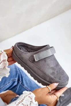 Śniegowce Damskie|Kapcie Klasyczne></noscript>Boto Damskie Kapcie Ocieplane Futerkiem Na Platformie Szare Azida Szary