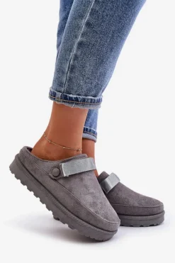 Śniegowce Damskie|Kapcie Klasyczne></noscript>Boto Damskie Kapcie Ocieplane Futerkiem Na Platformie Szare Azida Szary