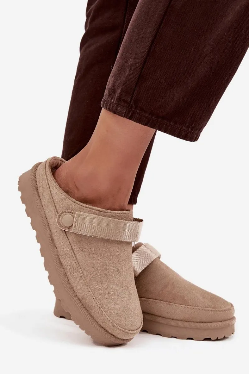 Śniegowce Damskie|Kapcie Klasyczne>Boto Damskie Kapcie Ocieplane Futerkiem Na Platformie Beżowe Azida Beżowy