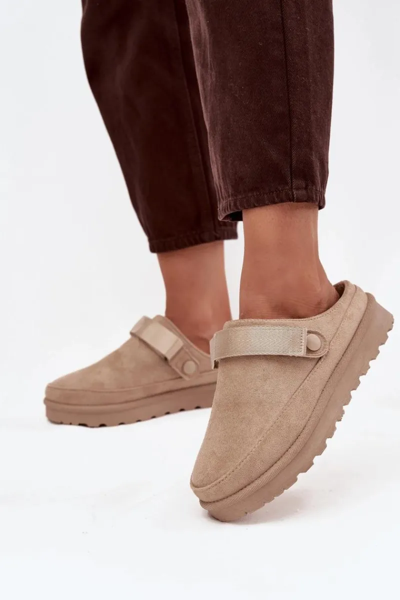 Śniegowce Damskie|Kapcie Klasyczne>Boto Damskie Kapcie Ocieplane Futerkiem Na Platformie Beżowe Azida Beżowy