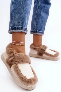 Sale Damskie Kapcie Z Futerkiem Beżowe Sailey Damskie Kapcie Klasyczne