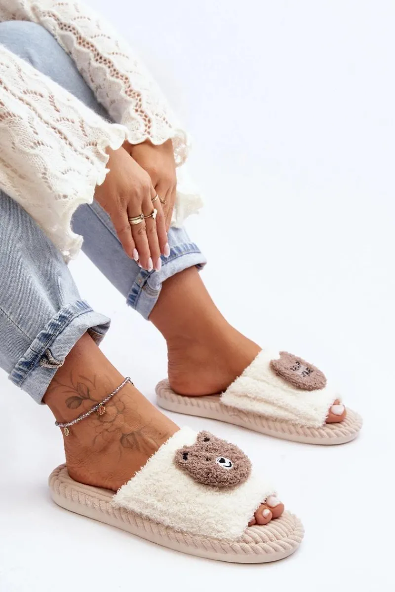 Clearance Damskie Kapcie Z Misiem Beżowe Lavetire Damskie Kapcie Klasyczne