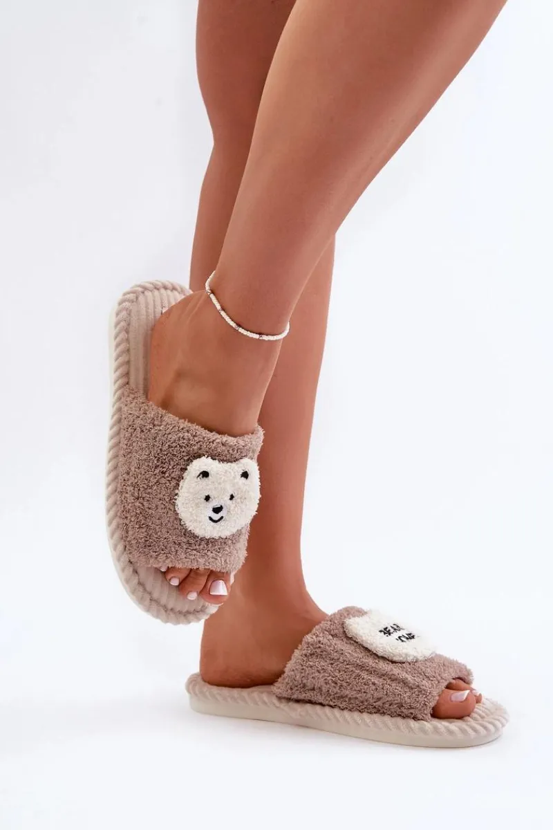 Outlet Damskie Kapcie Z Misiem Brązowe Lavetire Damskie Kapcie Klasyczne