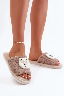 Outlet Damskie Kapcie Z Misiem Brązowe Lavetire Damskie Kapcie Klasyczne