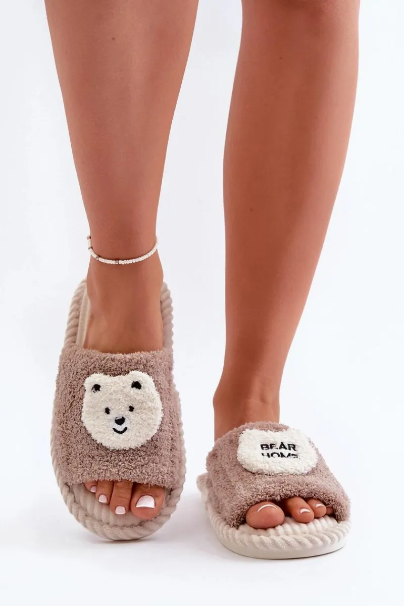 Outlet Damskie Kapcie Z Misiem Brązowe Lavetire Damskie Kapcie Klasyczne