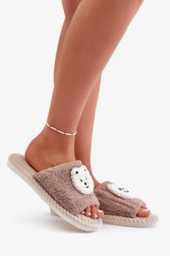 Outlet Damskie Kapcie Z Misiem Brązowe Lavetire Damskie Kapcie Klasyczne