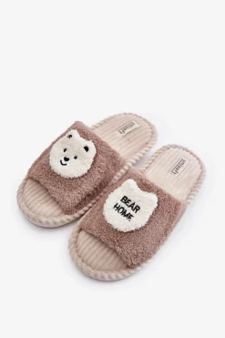 Outlet Damskie Kapcie Z Misiem Brązowe Lavetire Damskie Kapcie Klasyczne