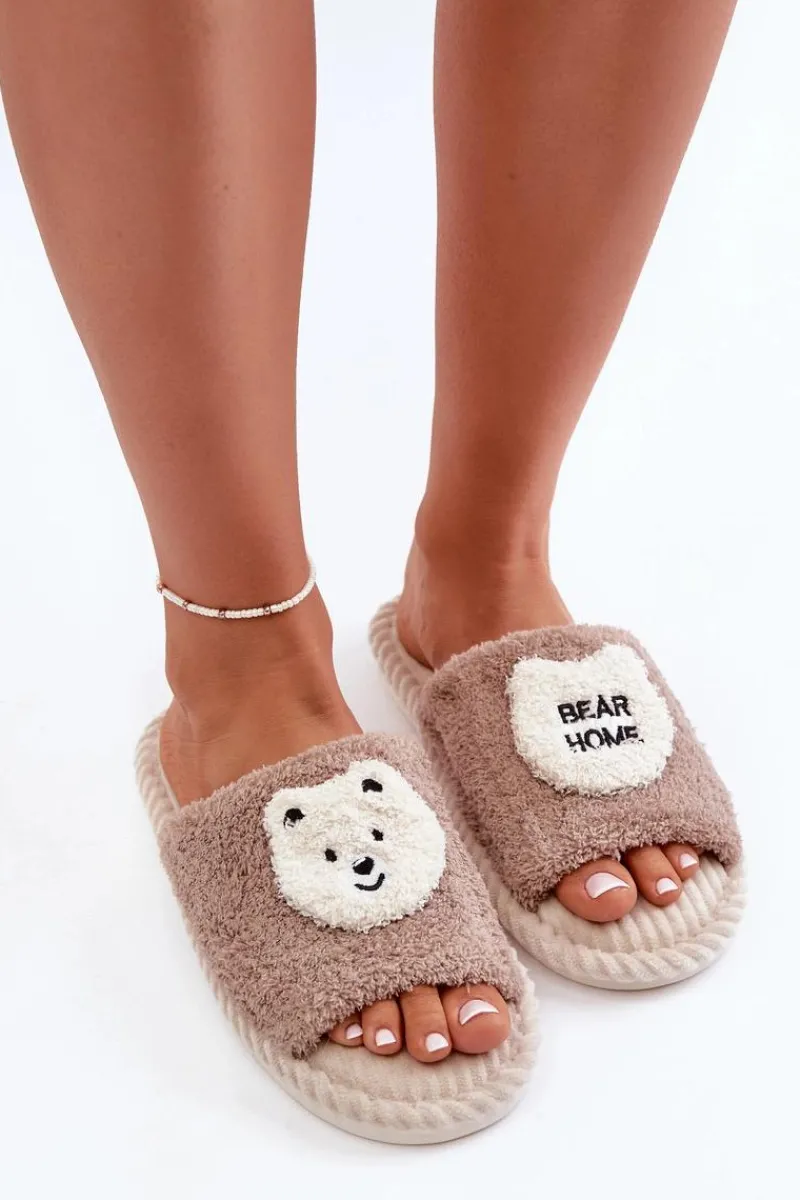 Outlet Damskie Kapcie Z Misiem Brązowe Lavetire Damskie Kapcie Klasyczne