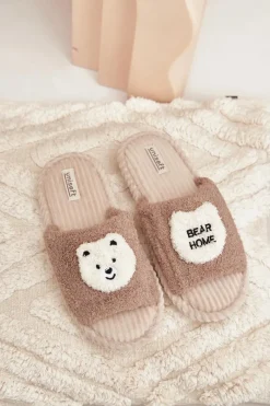 Outlet Damskie Kapcie Z Misiem Brązowe Lavetire Damskie Kapcie Klasyczne