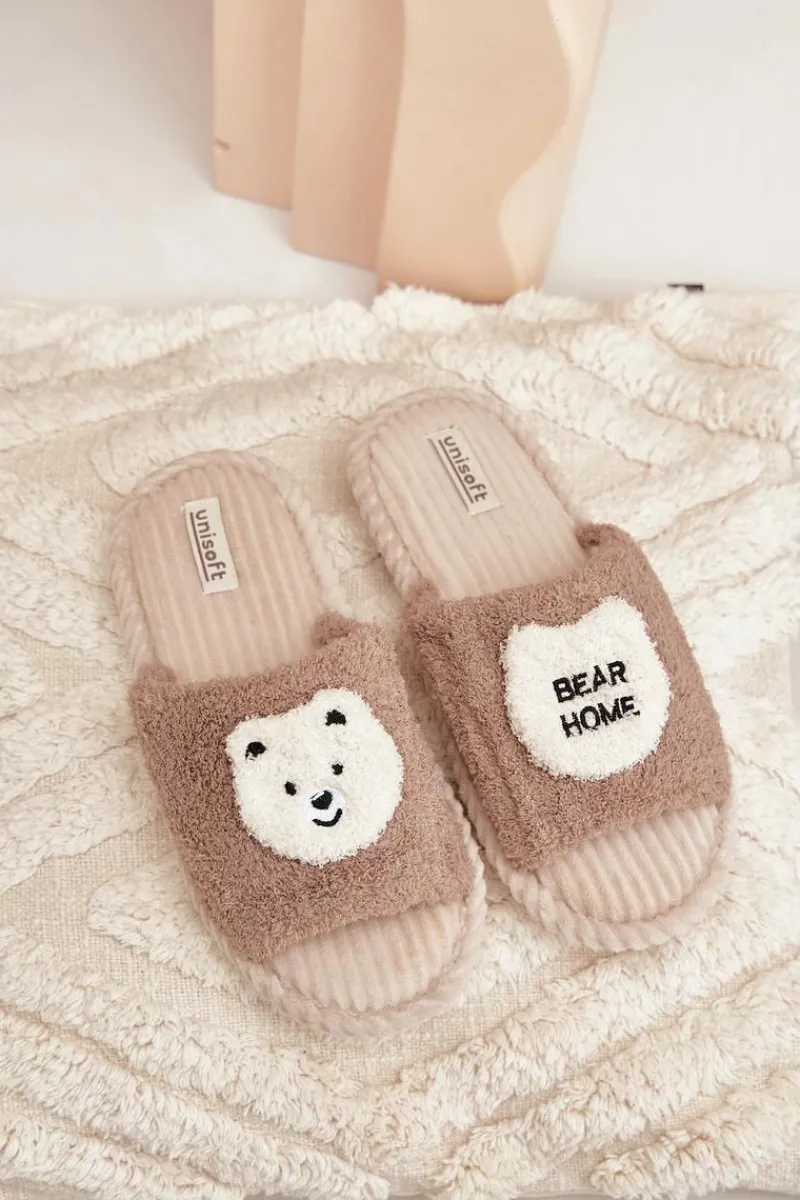 Outlet Damskie Kapcie Z Misiem Brązowe Lavetire Damskie Kapcie Klasyczne