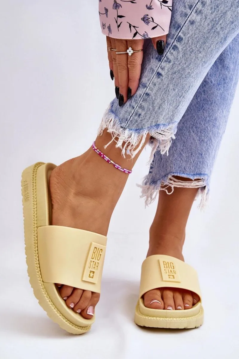 New Damskie Klapki Big Star LL274427 Żółte Damskie Klapki Sportowe|Klapki Damskie Big Star