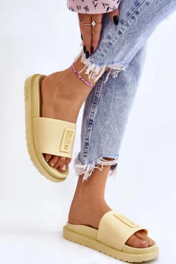 New Damskie Klapki Big Star LL274427 Żółte Damskie Klapki Sportowe|Klapki Damskie Big Star