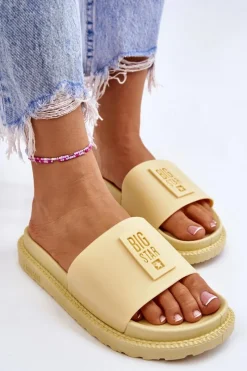 New Damskie Klapki Big Star LL274427 Żółte Damskie Klapki Sportowe|Klapki Damskie Big Star