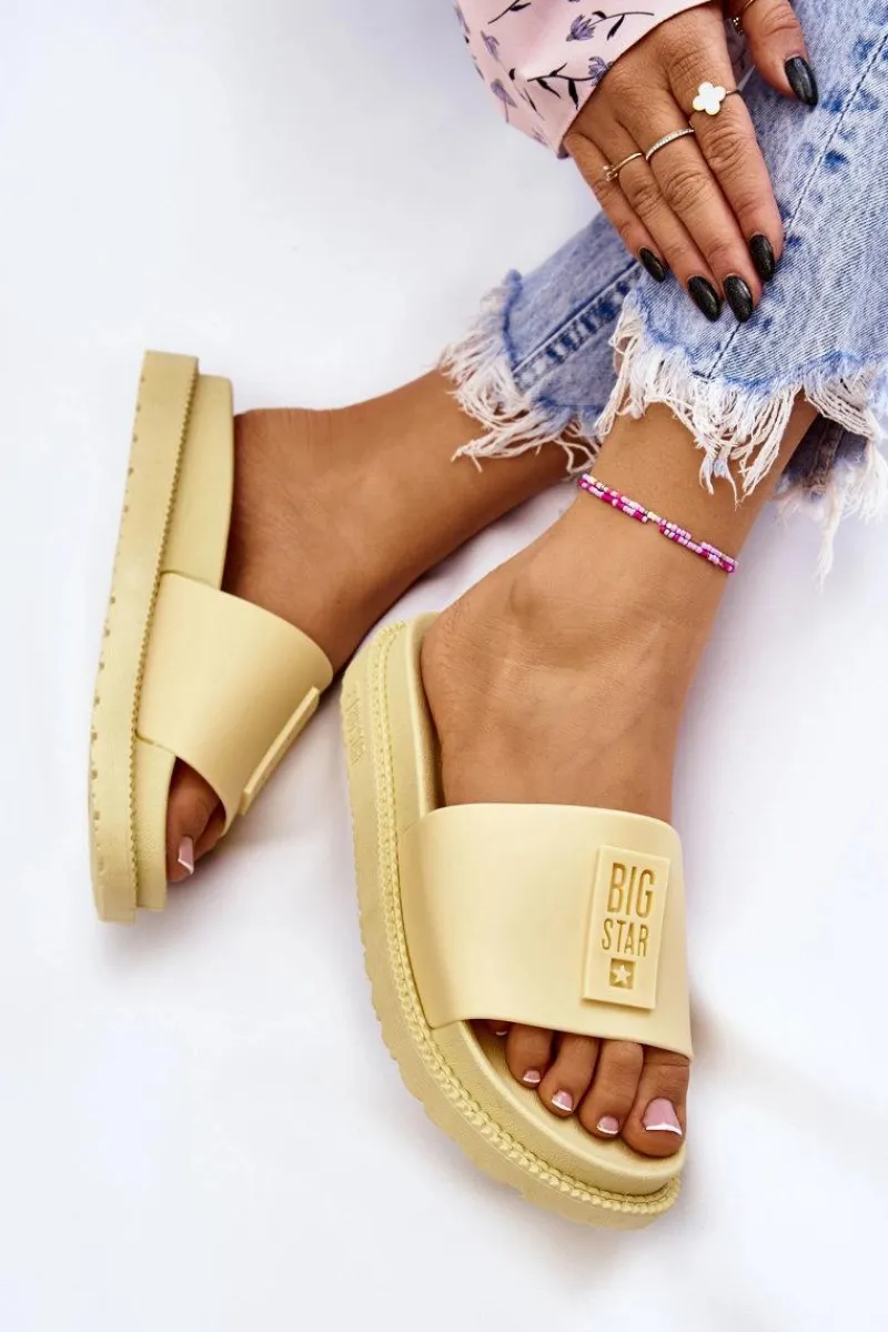 New Damskie Klapki Big Star LL274427 Żółte Damskie Klapki Sportowe|Klapki Damskie Big Star