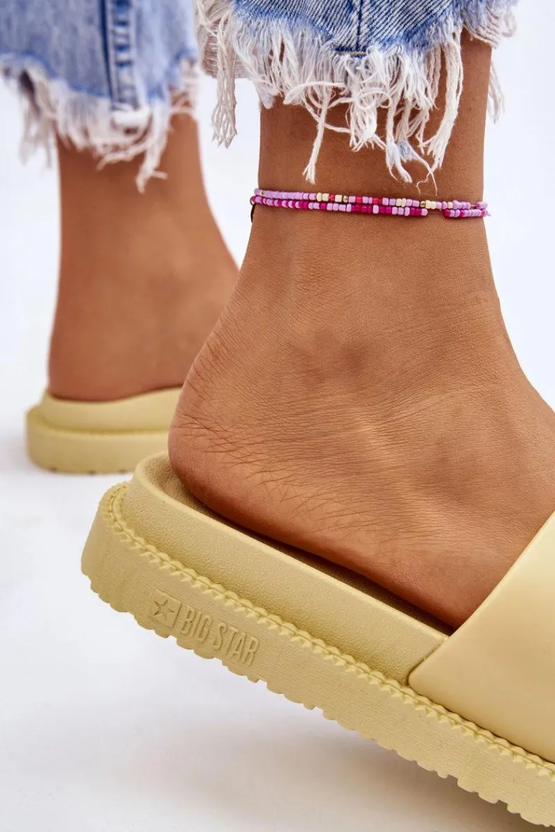 New Damskie Klapki Big Star LL274427 Żółte Damskie Klapki Sportowe|Klapki Damskie Big Star