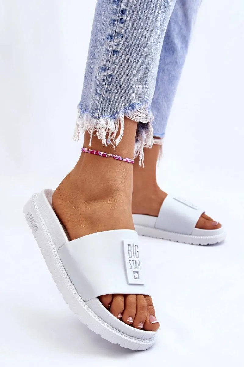 Discount Big Star Shoes Damskie Klapki Big Star LL274428 Białe Biały