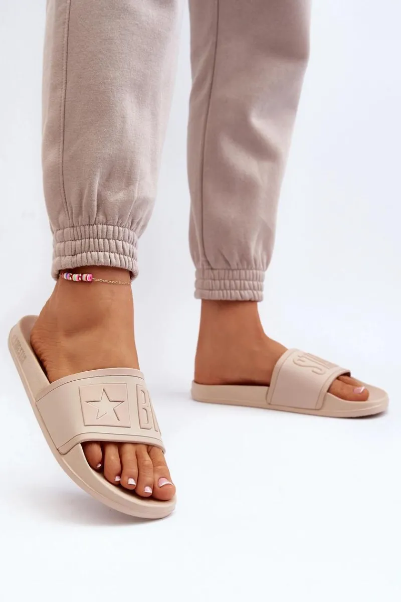 Outlet Big Star Shoes Damskie Klapki Big Star NN274A645 Beżowe Beżowy