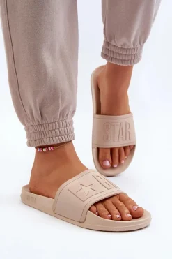 Outlet Big Star Shoes Damskie Klapki Big Star NN274A645 Beżowe Beżowy