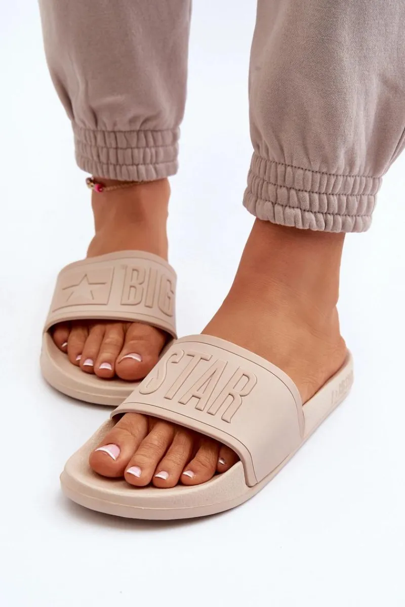 Outlet Big Star Shoes Damskie Klapki Big Star NN274A645 Beżowe Beżowy