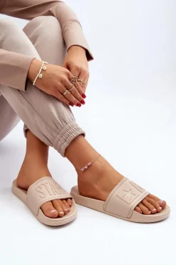 Outlet Big Star Shoes Damskie Klapki Big Star NN274A645 Beżowe Beżowy