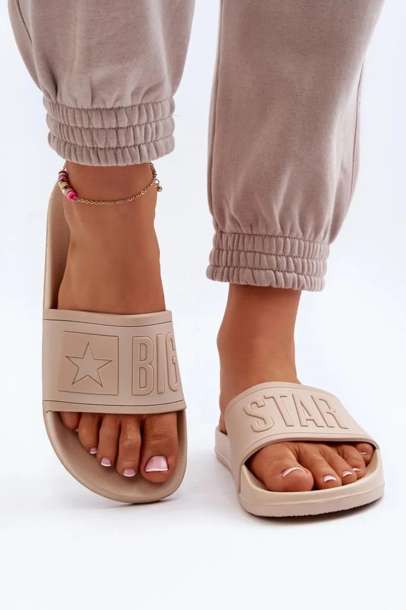 Outlet Big Star Shoes Damskie Klapki Big Star NN274A645 Beżowe Beżowy