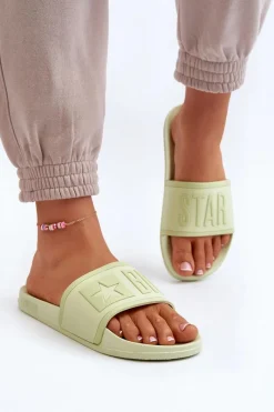 Big Star Shoes Damskie Klapki Big Star NN274A646 Limonkowe