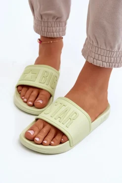 Big Star Shoes Damskie Klapki Big Star NN274A646 Limonkowe