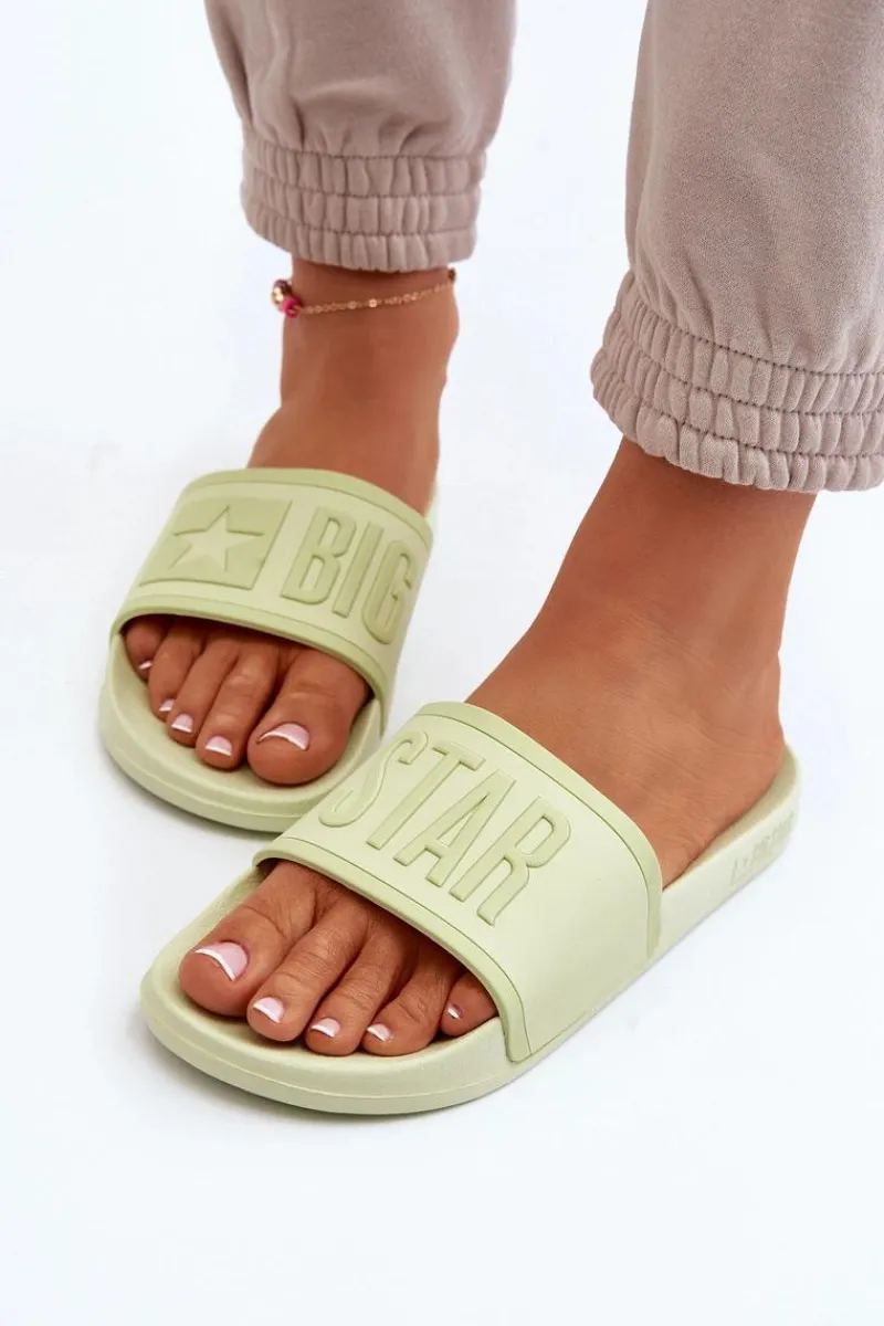 Big Star Shoes Damskie Klapki Big Star NN274A646 Limonkowe