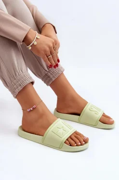 Big Star Shoes Damskie Klapki Big Star NN274A646 Limonkowe