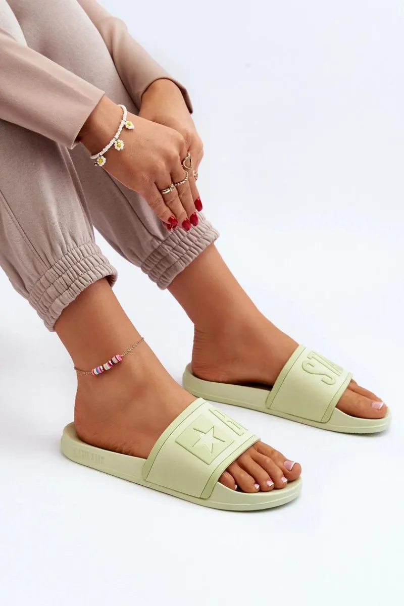 Big Star Shoes Damskie Klapki Big Star NN274A646 Limonkowe