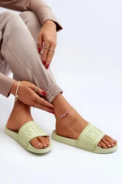 Big Star Shoes Damskie Klapki Big Star NN274A646 Limonkowe