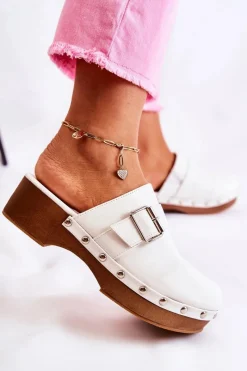 Boto Damskie Klapki Chodaki Na Obcasie Białe Ivette