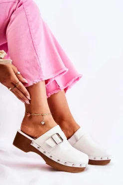 Boto Damskie Klapki Chodaki Na Obcasie Białe Ivette