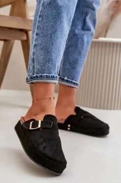 Discount Damskie Klapki Chodaki Na Platformie Ze Złotą Klamrą Czarne Terilaina Damskie Klapki Na Platformie|Klapki Damskie Klasyczne