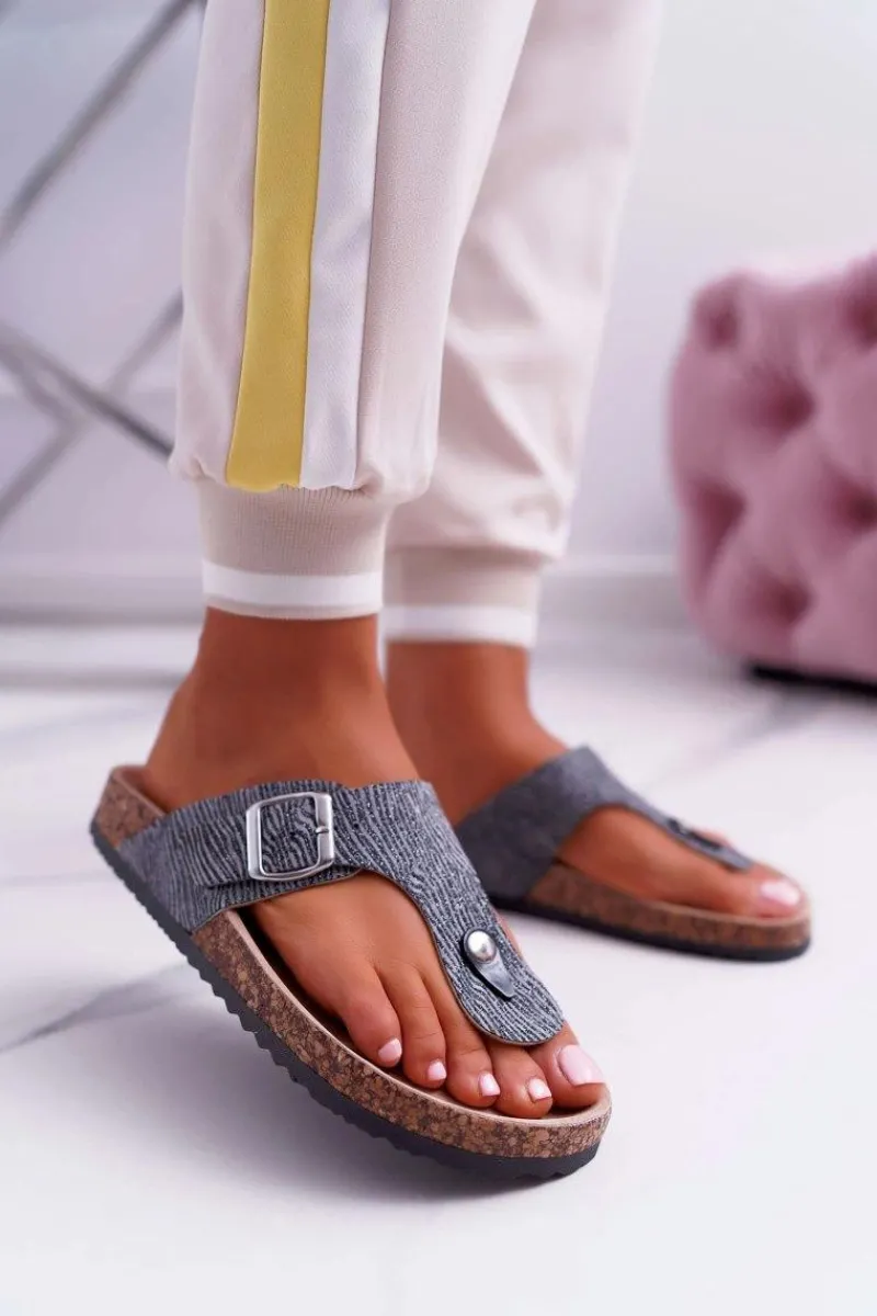 Klapki Damskie Japonki>Boto Damskie Klapki Ciemnoszare Japonki Baisan