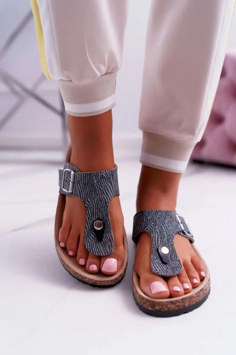 Klapki Damskie Japonki>Boto Damskie Klapki Ciemnoszare Japonki Baisan