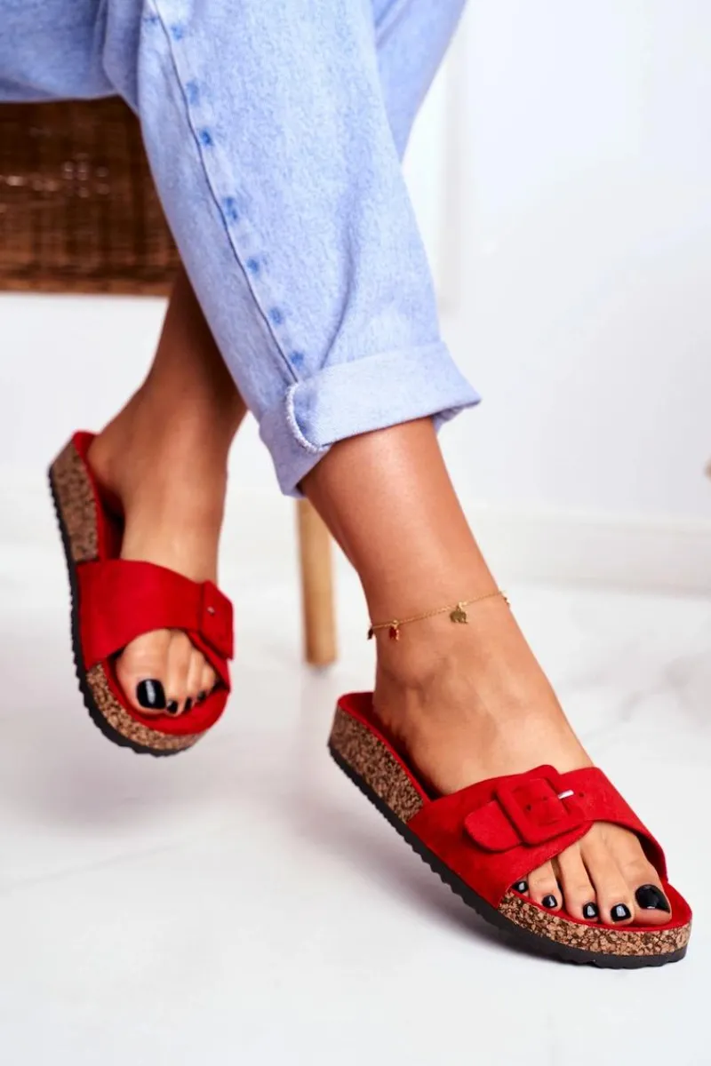 Boto Damskie Klapki Czerwone Sprzączka Regulacja Rosaline