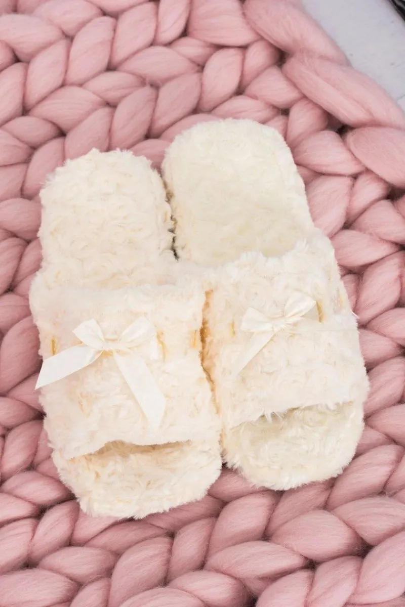 Outlet Damskie Klapki Domowe Beżowe Papcie ze Wstążką Damskie Kapcie Klasyczne