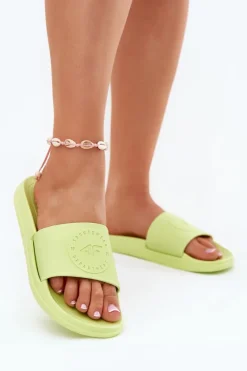 Klapki Sportowe|Klapki Damskie Klasyczne>4F Damskie Klapki MM00FFLIF045-45S Limonkowe Zielony