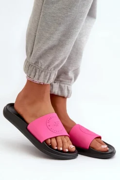 New Damskie Klapki MM00FFLIF045-55S Różowo-Czarne Damskie Klapki Sportowe|Klapki Damskie Klasyczne