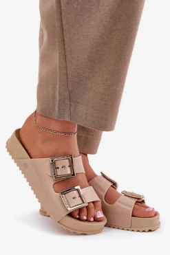 Sale Damskie Klapki Gładkie Pachnące NN285092 Beżowe Damskie Klapki Damskie Klasyczne