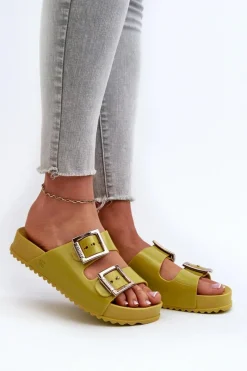 ZAXY Damskie Klapki Gładkie LL285077 Limonkowe Zielony